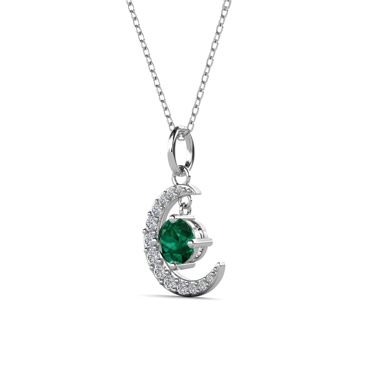 Luna Birthstone Necklace 18k White Gold Plated Crescent Pendant Necklace with Round Cut Swarovski Crystals - Image 19