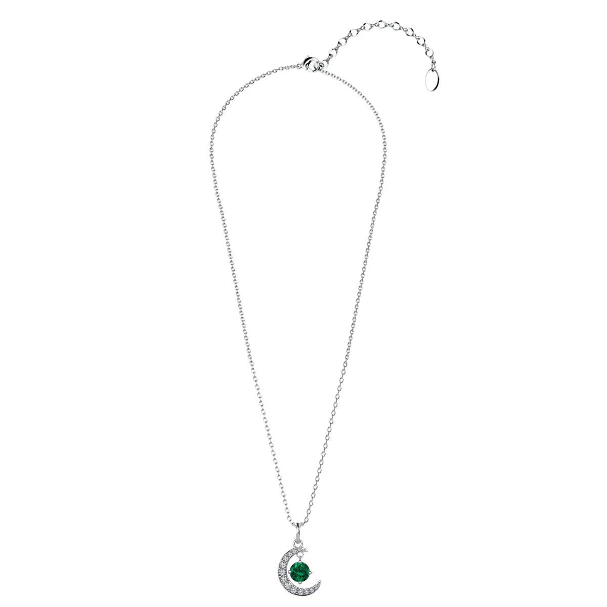 Luna May Birthstone Emerald Necklace 18k White Gold Plated Crescent Pendant Necklace with Round Cut Swarovski Crystals - Image 7