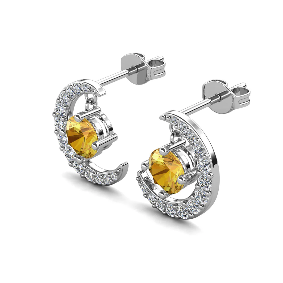 Luna Birthstone 18k White Gold Plated Crescent Stud Earrings with Round Cut Swarovski Crystals - Image 48
