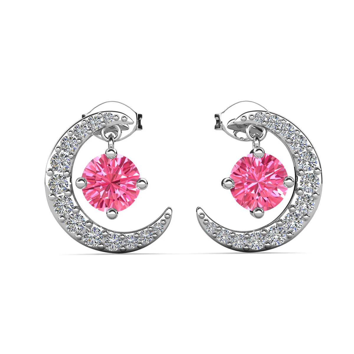 Luna Birthstone 18k White Gold Plated Crescent Stud Earrings with Round Cut Swarovski Crystals - Image 43