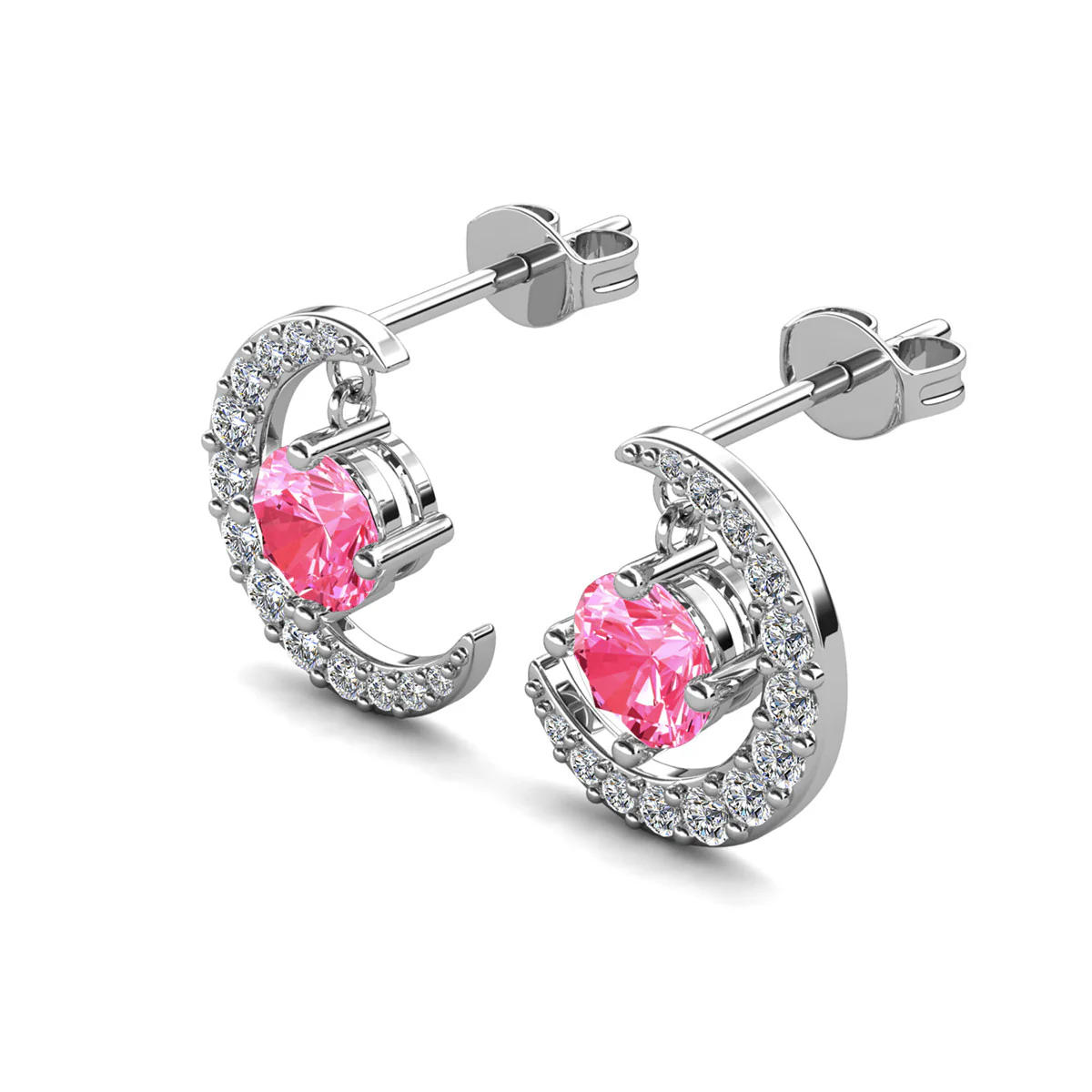 Luna Birthstone 18k White Gold Plated Crescent Stud Earrings with Round Cut Swarovski Crystals - Image 44