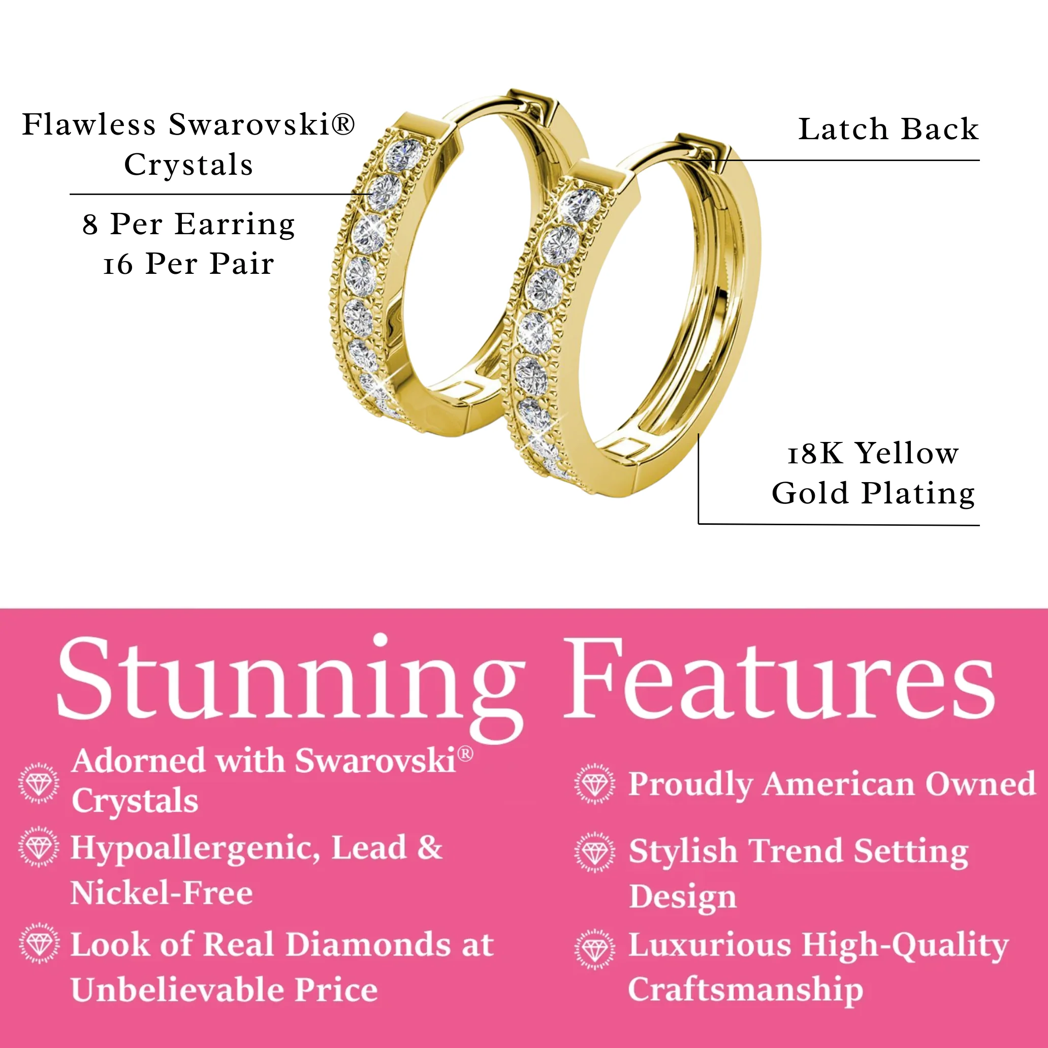 Lydia 18k White Gold Plated 16mm Hoop Earrings with Swarovski Crystals - Image 11