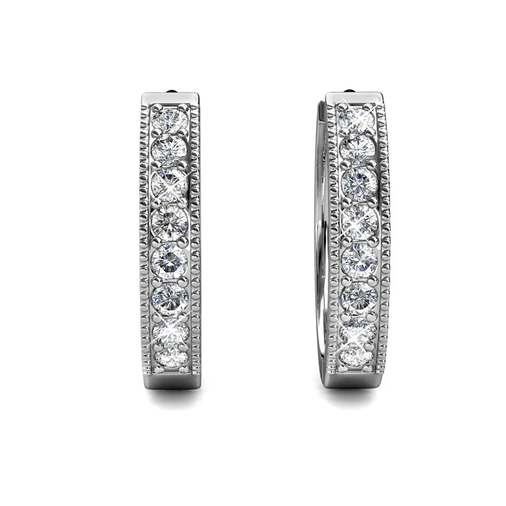 Lydia 18k White Gold Plated 16mm Hoop Earrings with Swarovski Crystals - Image 7