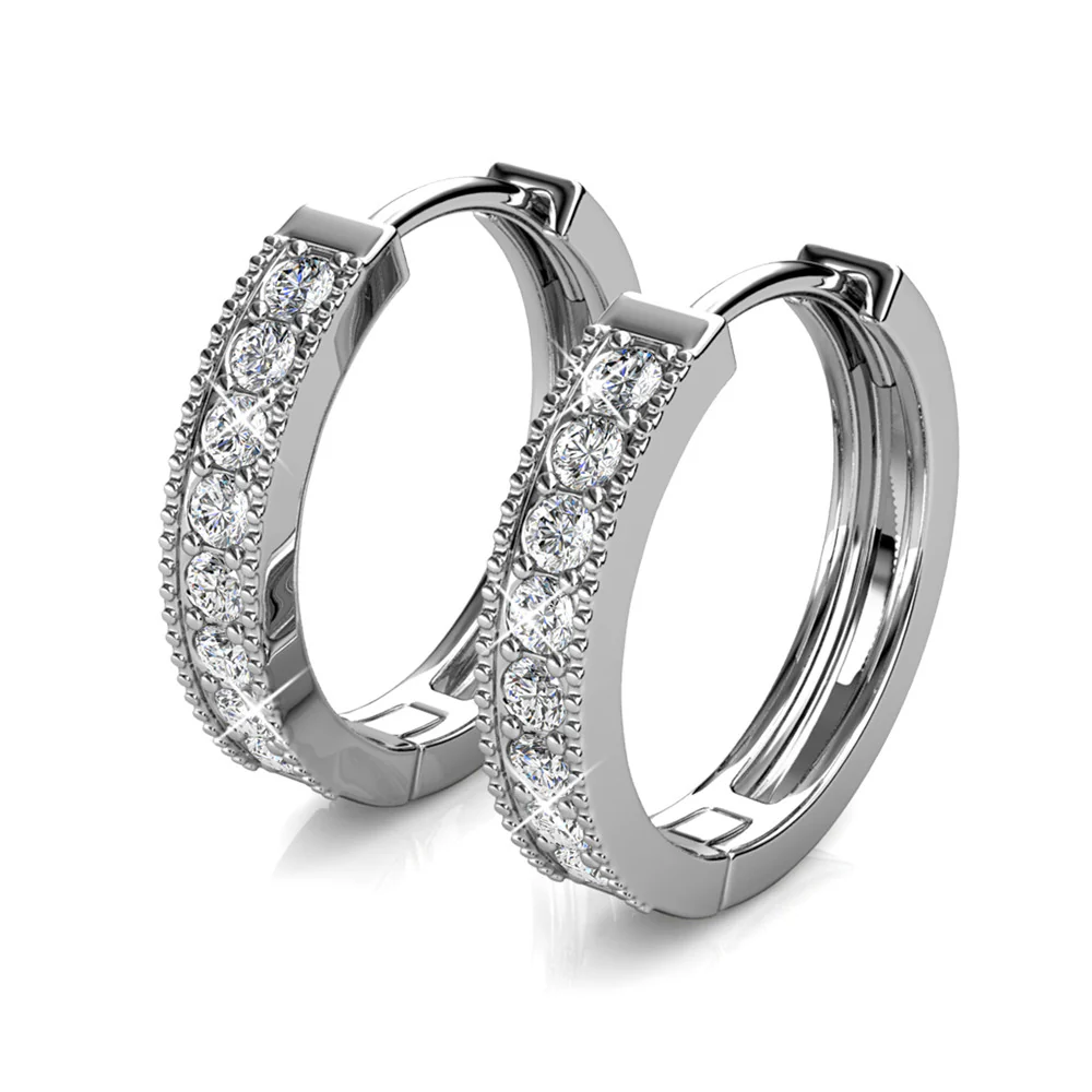 Lydia 18k White Gold Plated 16mm Hoop Earrings with Swarovski Crystals - Image 9