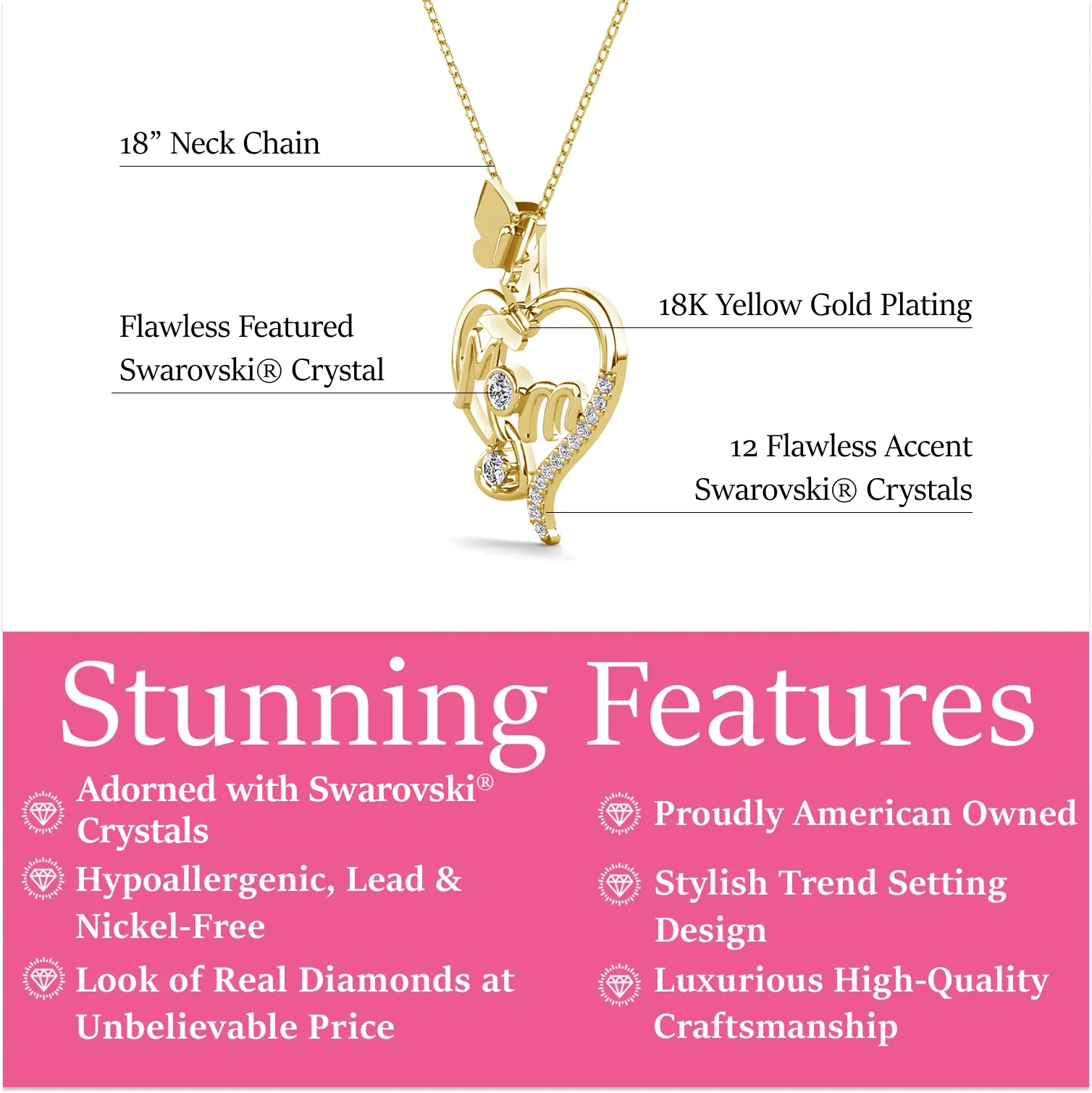 Mabel 18k White Gold Plated Mom Heart Pendant Necklace with Simulated Diamond Crystals - Image 10
