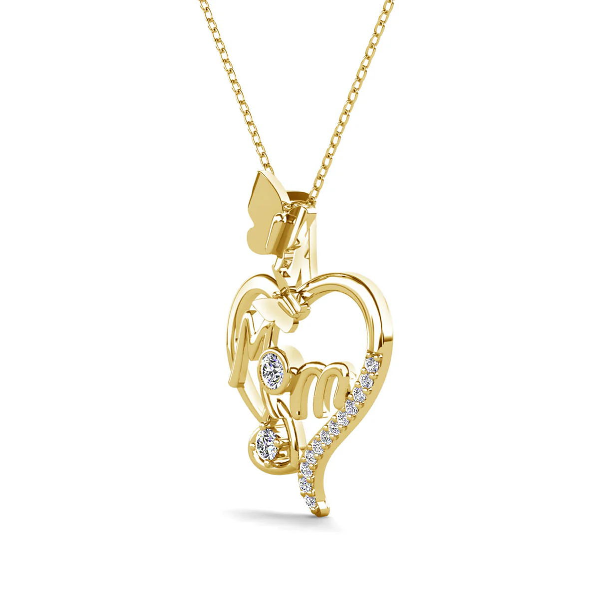 Mabel 18k White Gold Plated Mom Heart Pendant Necklace with Simulated Diamond Crystals - Image 11