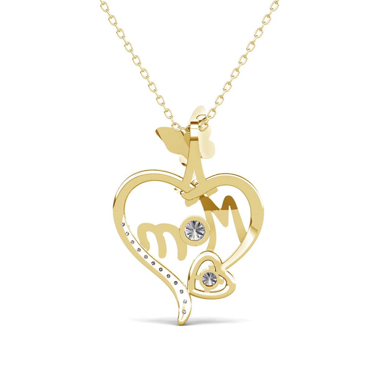 Mabel 18k White Gold Plated Mom Heart Pendant Necklace with Simulated Diamond Crystals - Image 12