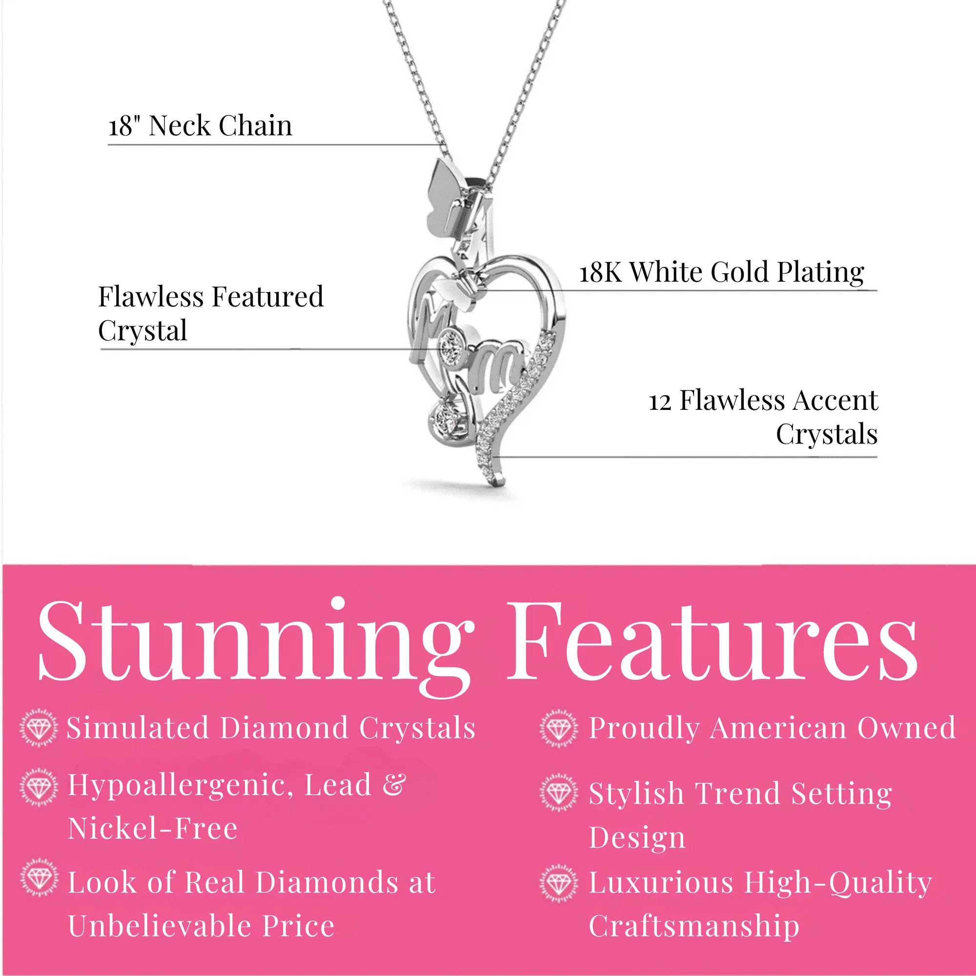 Mabel 18k White Gold Plated Necklace with Swarovski Crystals & Heartfelt Message for Mom - Image 4