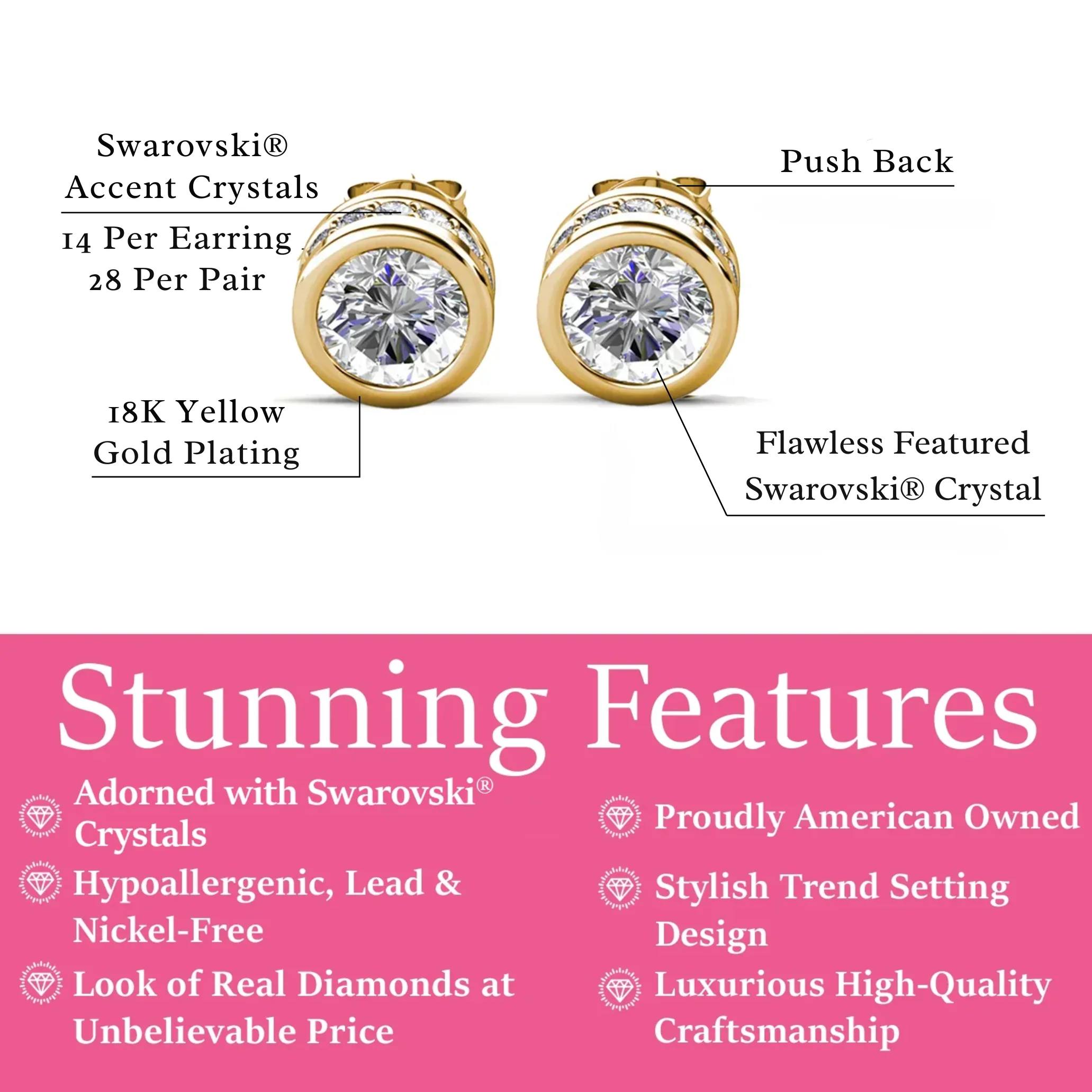Mae 18k White Gold Plated Stud Earrings with Round Cut Swarovski Crystals - Image 11