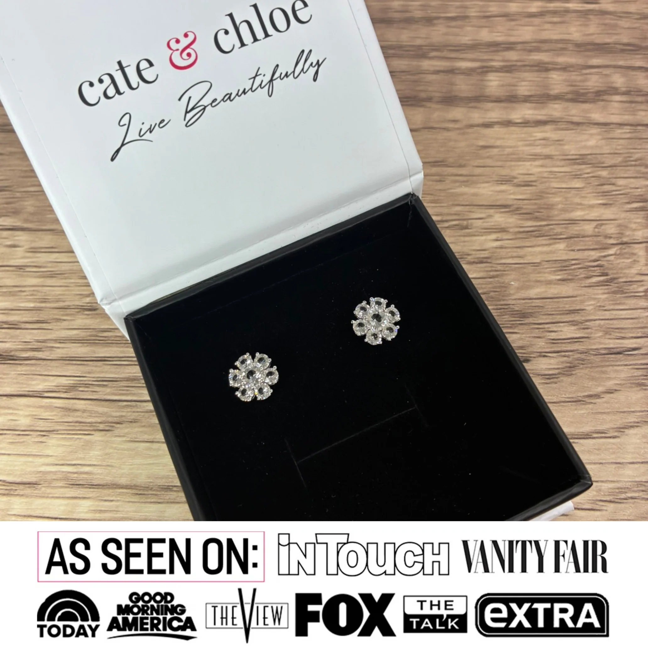 Maggie 18k White Gold Plated Flower Stud Earrings with Swarovski Crystals - Image 2