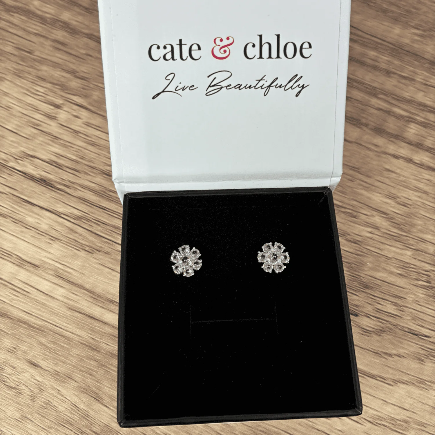 Maggie 18k White Gold Plated Flower Stud Earrings with Swarovski Crystals - Image 6