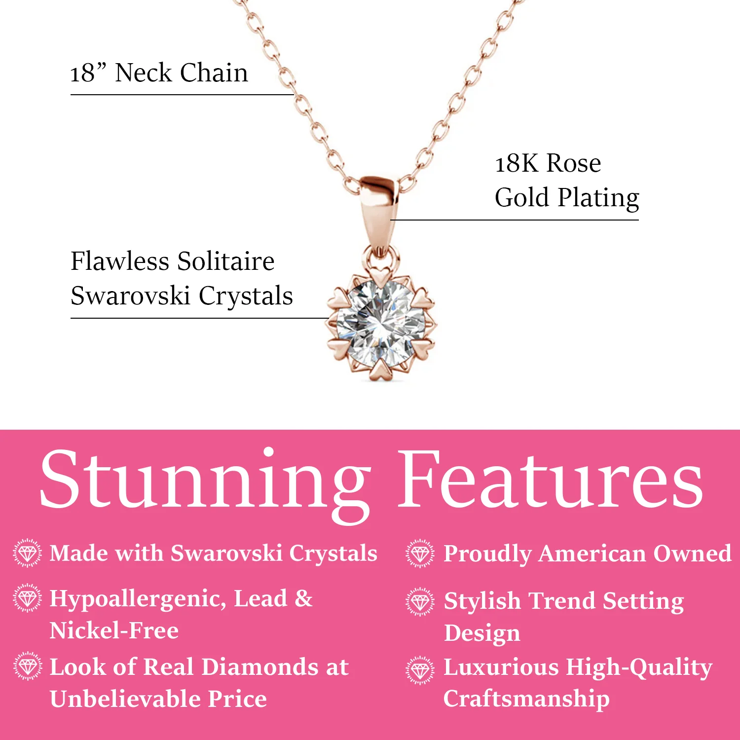 Maggie 18k White Gold Plated Pendant Necklace with Round Cut Solitaire Swarovski Crystal - Image 11