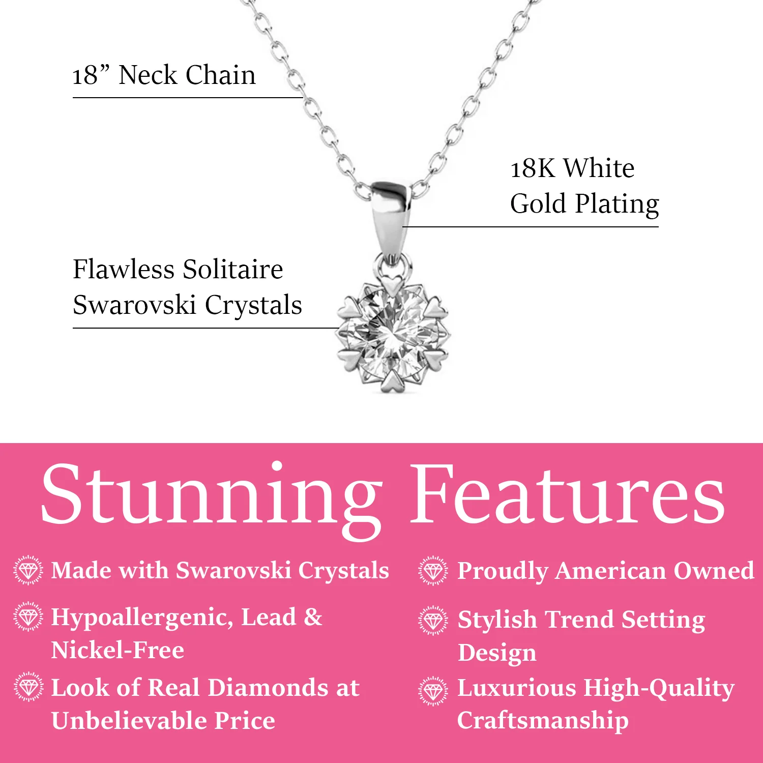 Maggie 18k White Gold Plated Pendant Necklace with Round Cut Solitaire Swarovski Crystal - Image 3