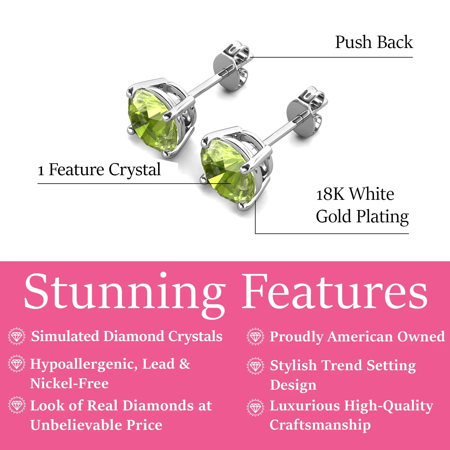 Magnolia 18k White Gold Plated Solitaire Stud Earrings with 1ct Simulated Diamond Crystals - Image 11
