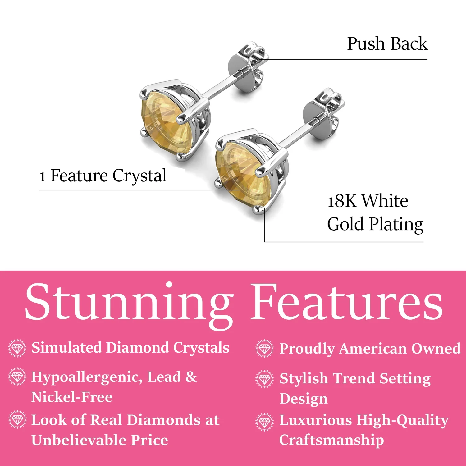 Magnolia 18k White Gold Plated Solitaire Stud Earrings with 1ct Simulated Diamond Crystals - Image 16