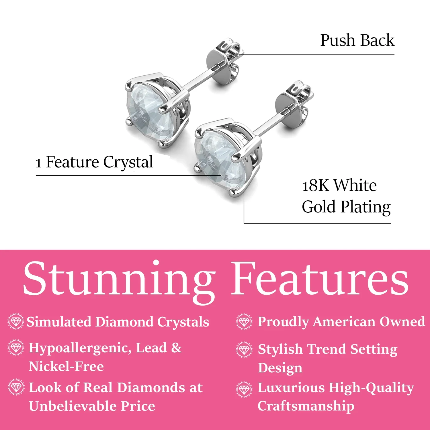 Magnolia 18k White Gold Plated Solitaire Stud Earrings with 1ct Simulated Diamond Crystals - Image 21