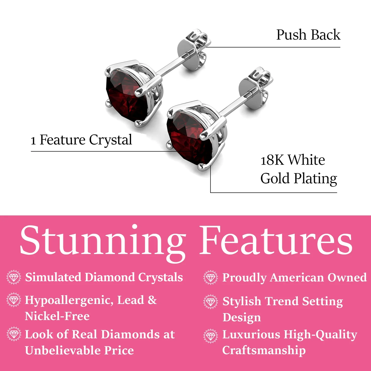 Magnolia 18k White Gold Plated Solitaire Stud Earrings with 1ct Simulated Diamond Crystals - Image 26