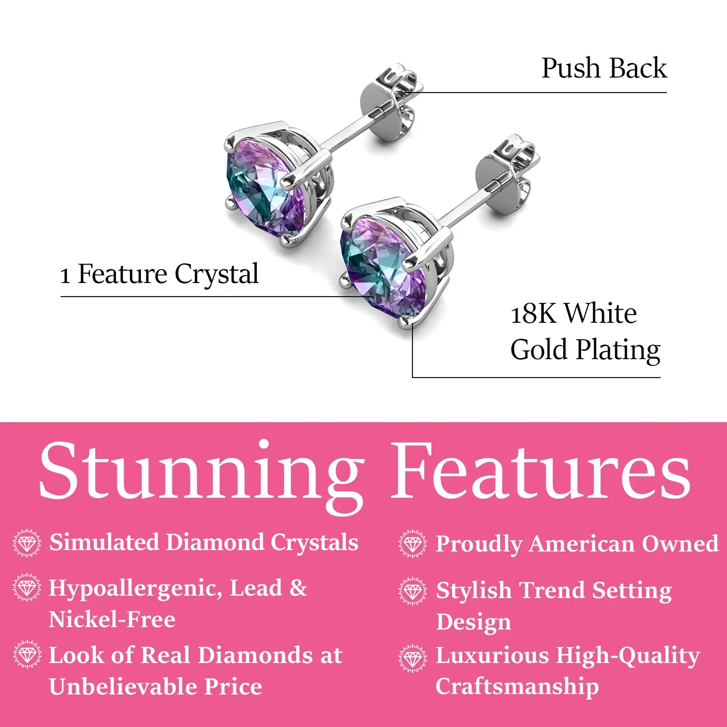 Magnolia 18k White Gold Plated Solitaire Stud Earrings with 1ct Simulated Diamond Crystals - Image 30