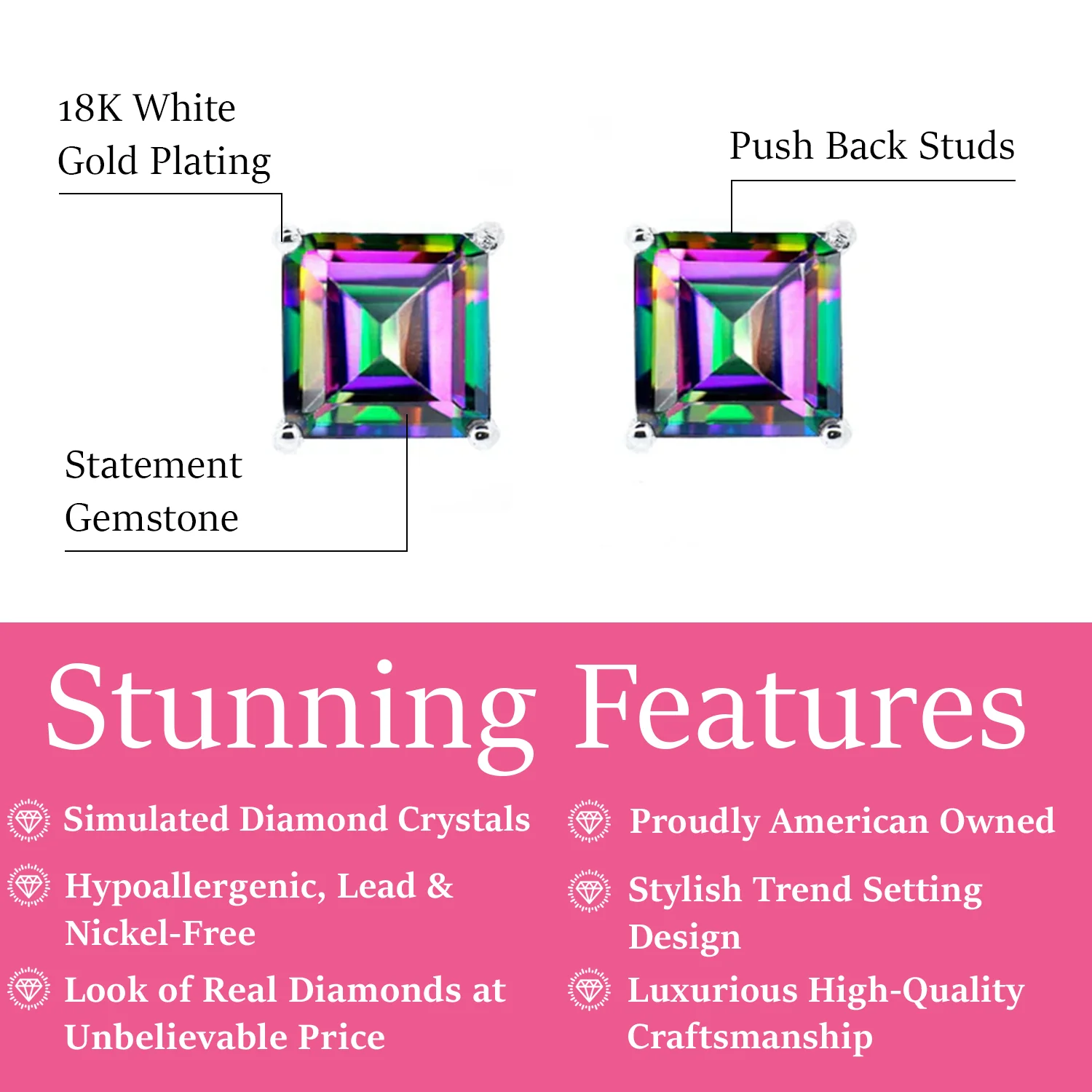 Magnolia 18k White Gold Plated Solitaire Stud Earrings with 1ct Simulated Diamond Crystals - Image 36