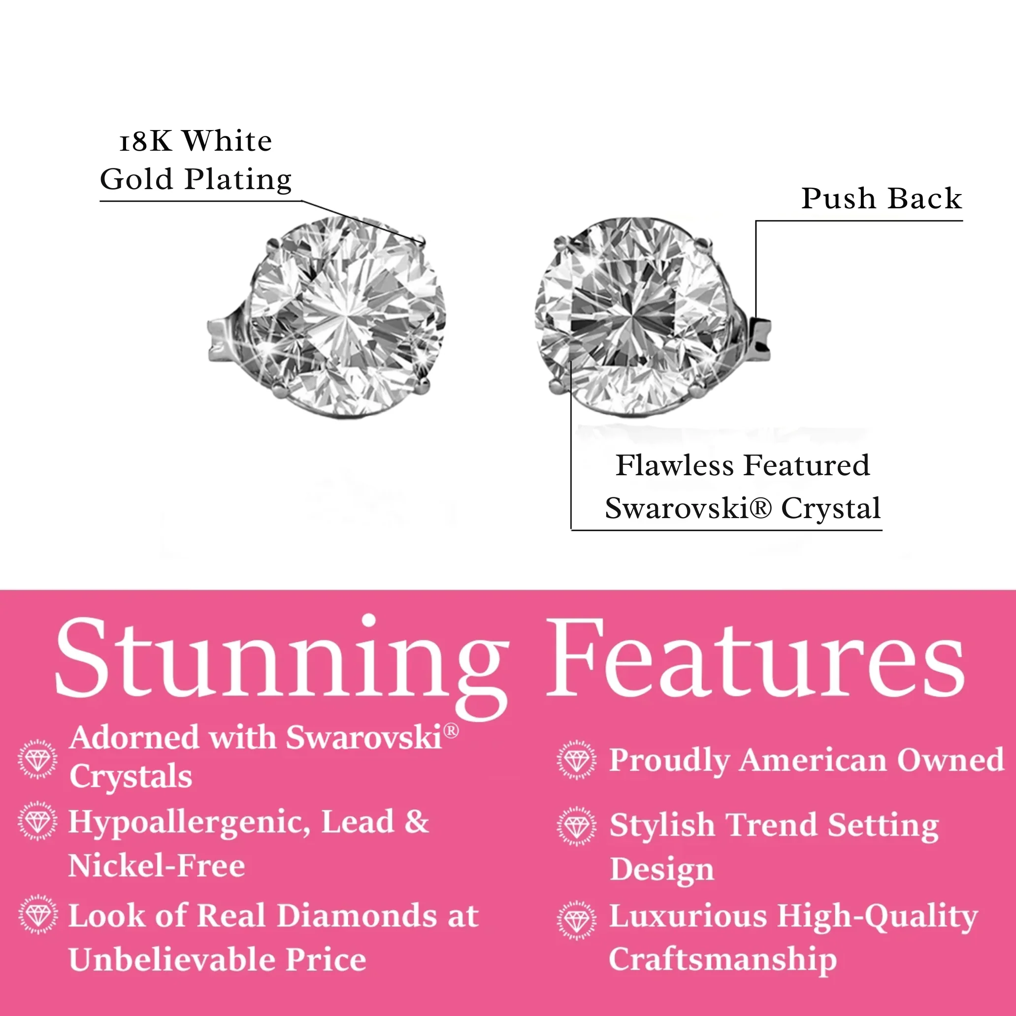 Mallory 18k White Gold Plated Stud Earrings with Swarovski Crystals - Image 3