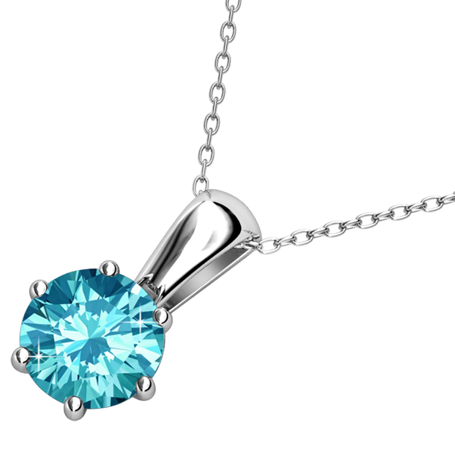 March Birthstone Aquamarine Necklace 18k White Gold Plated Solitaire Necklace with 1CT Swarovski Crystal - Image 5