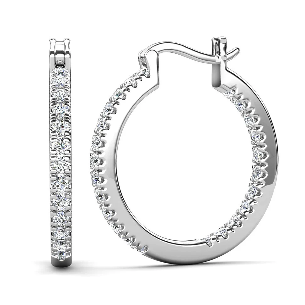 Margot 18k White Gold Plated 24mm Hoop Earrings with Simulated Diamond Crystals