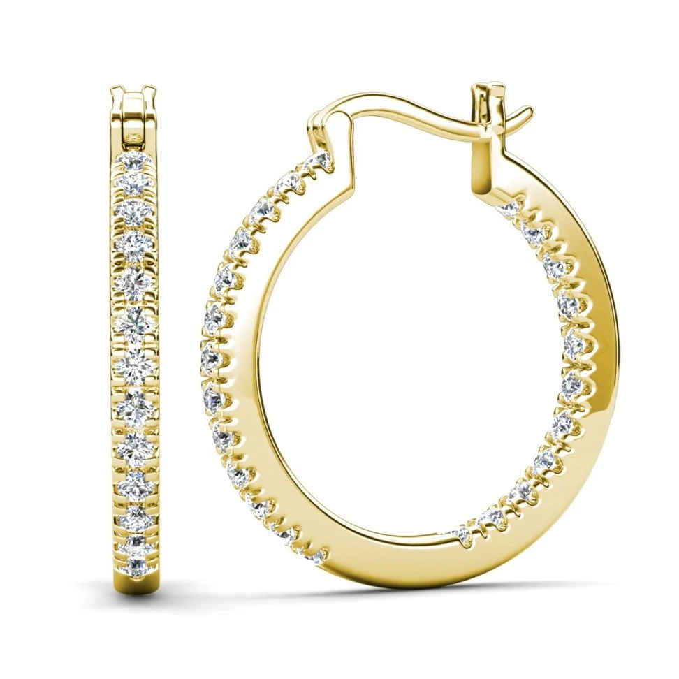 Margot 18k White Gold Plated 24mm Hoop Earrings with Simulated Diamond Crystals - Image 10