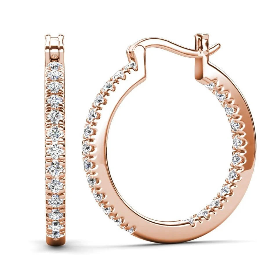Margot 18k White Gold Plated 24mm Hoop Earrings with Simulated Diamond Crystals - Image 16