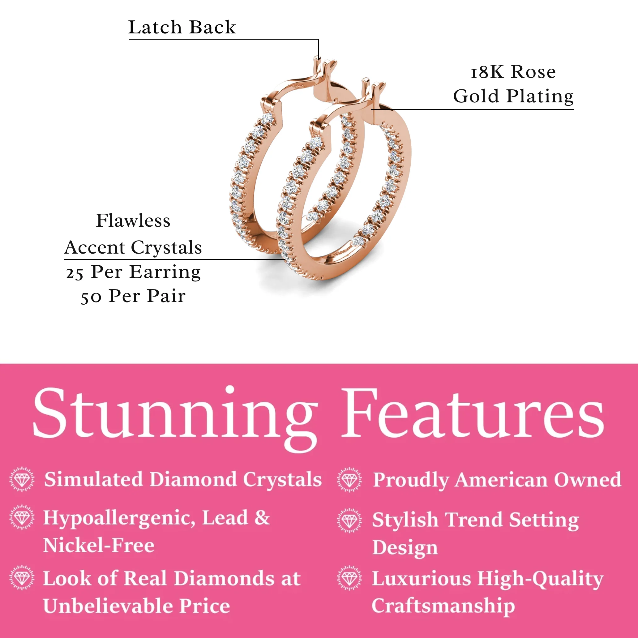 Margot 18k White Gold Plated 24mm Hoop Earrings with Simulated Diamond Crystals - Image 17