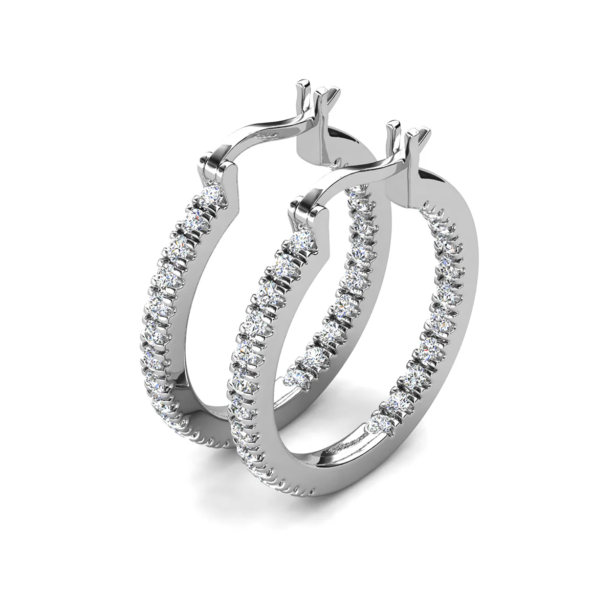 Margot 18k White Gold Plated 24mm Hoop Earrings with Simulated Diamond Crystals - Image 6