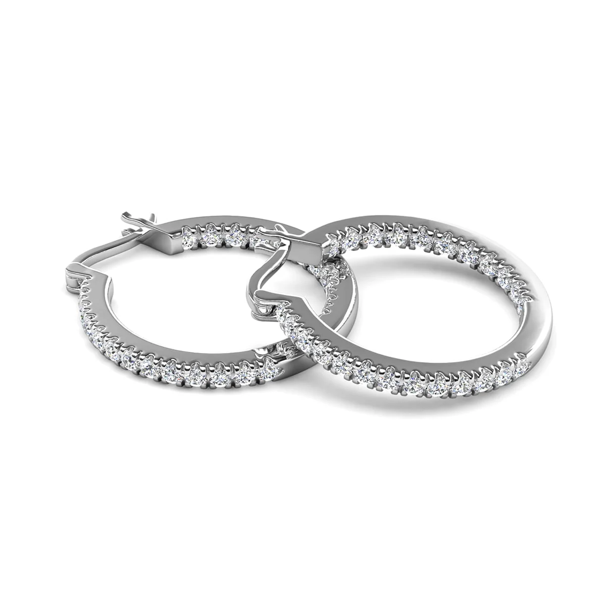 Margot 18k White Gold Plated 24mm Hoop Earrings with Simulated Diamond Crystals - Image 9