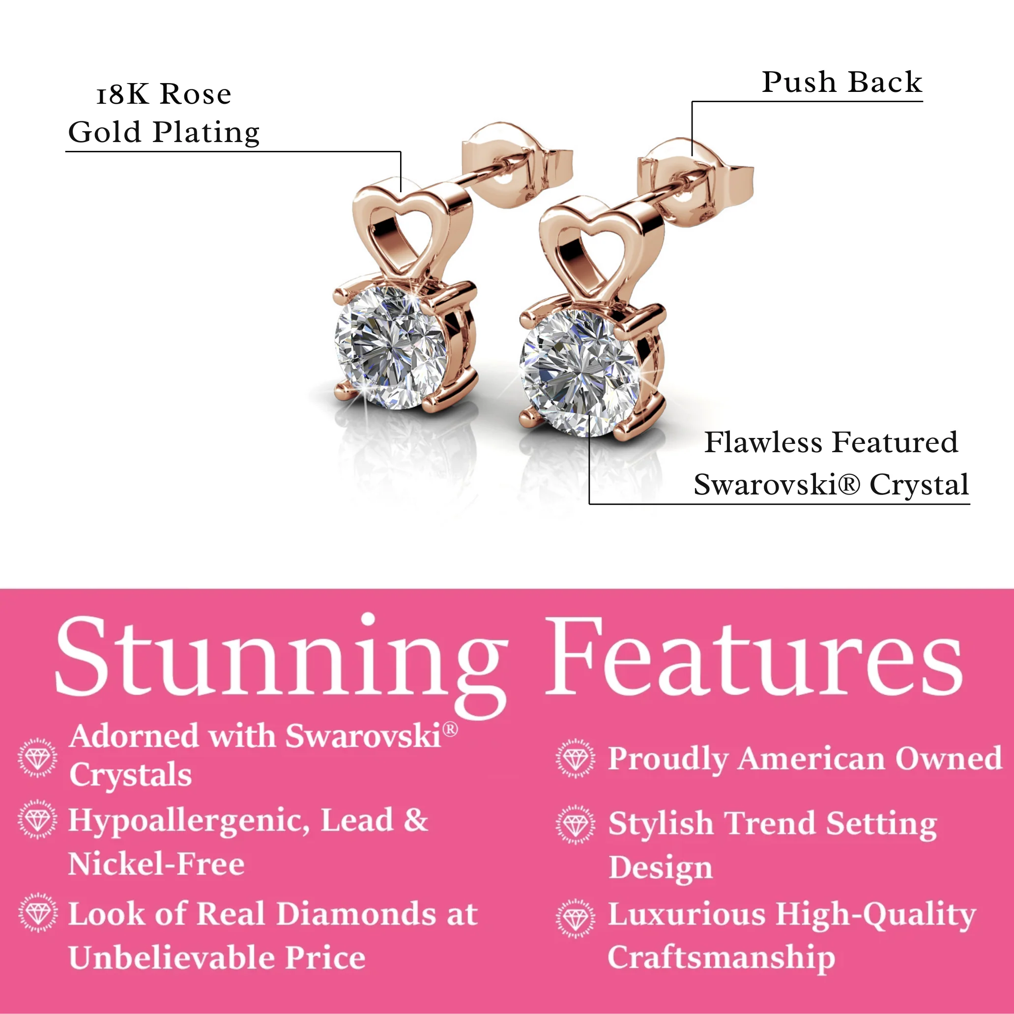 Marian 18k White Gold Heart Earrings with Round Cut Swarovski Crystal  — Final Sale - Image 15