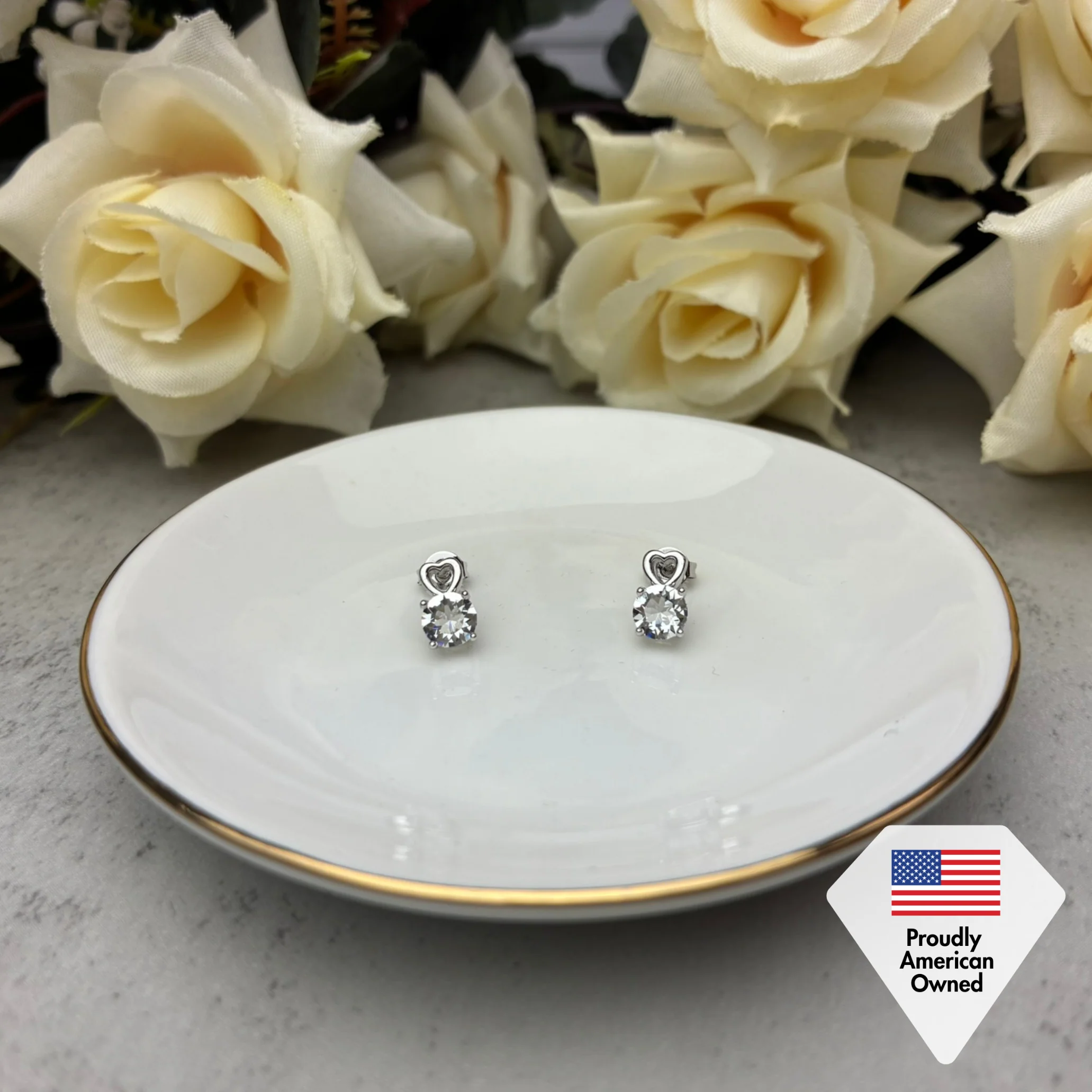Marian 18k White Gold Heart Earrings with Round Cut Swarovski Crystal  — Final Sale - Image 6