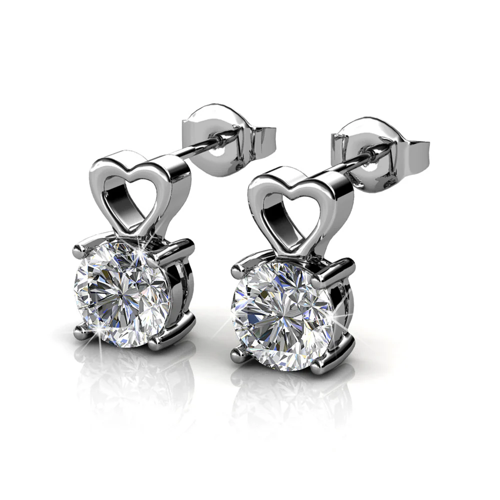 Marian 18k White Gold Heart Earrings with Round Cut Swarovski Crystal  — Final Sale - Image 8
