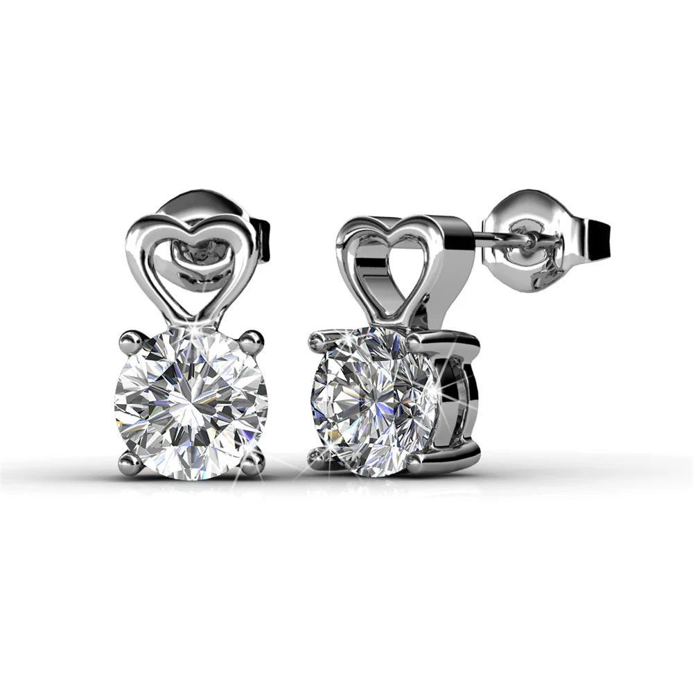 Marian 18k White Gold Heart Earrings with Round Cut Swarovski Crystal  — Final Sale - Image 9