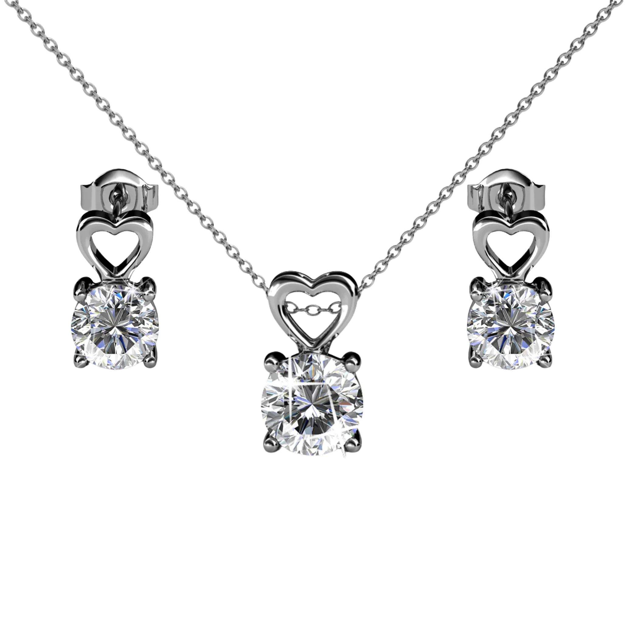 Marian 18k White Gold Necklace and Stud Earrings Jewelry Set with Swarovski Crystal