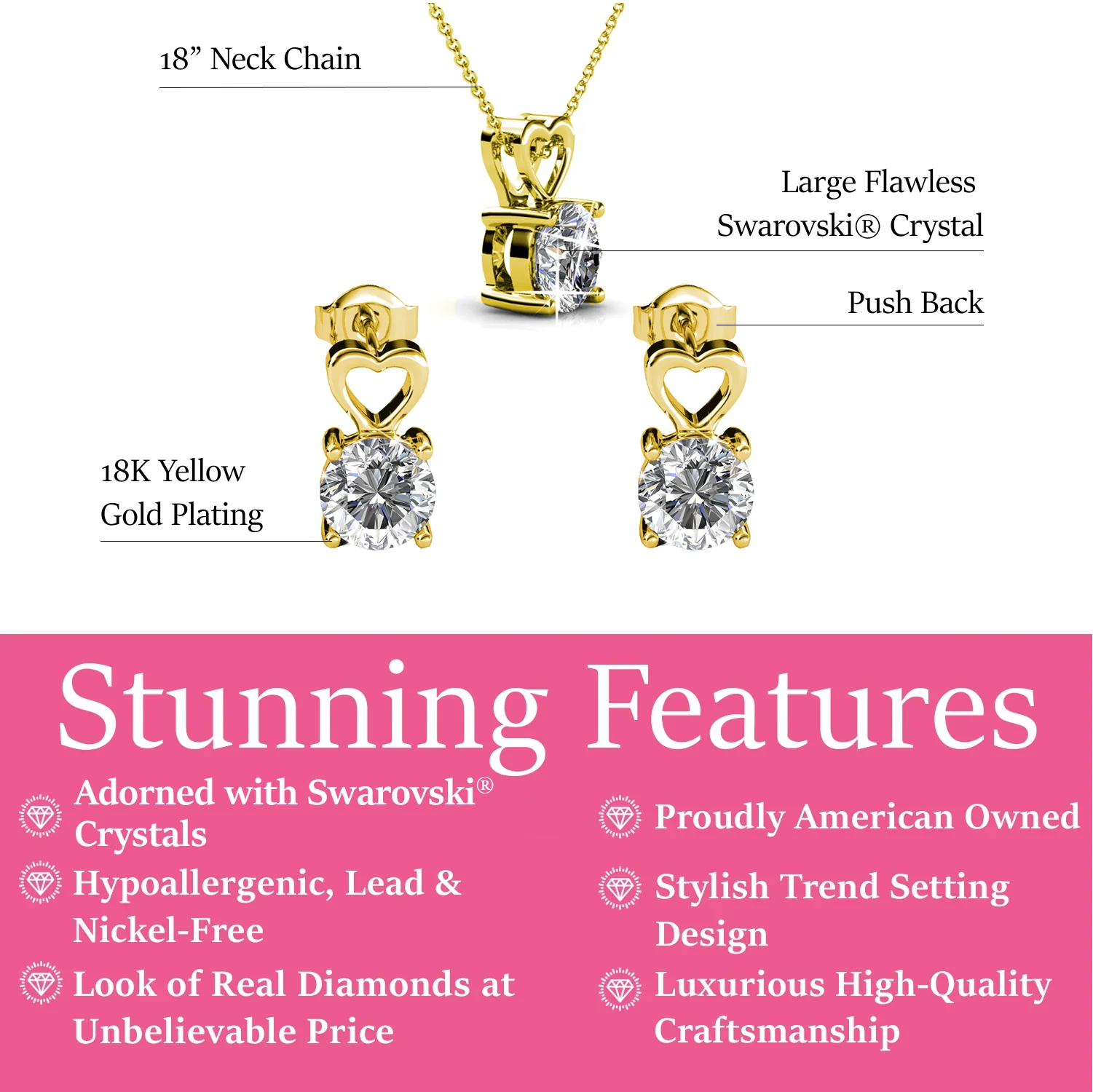 Marian 18k White Gold Necklace and Stud Earrings Jewelry Set with Swarovski Crystal - Image 10