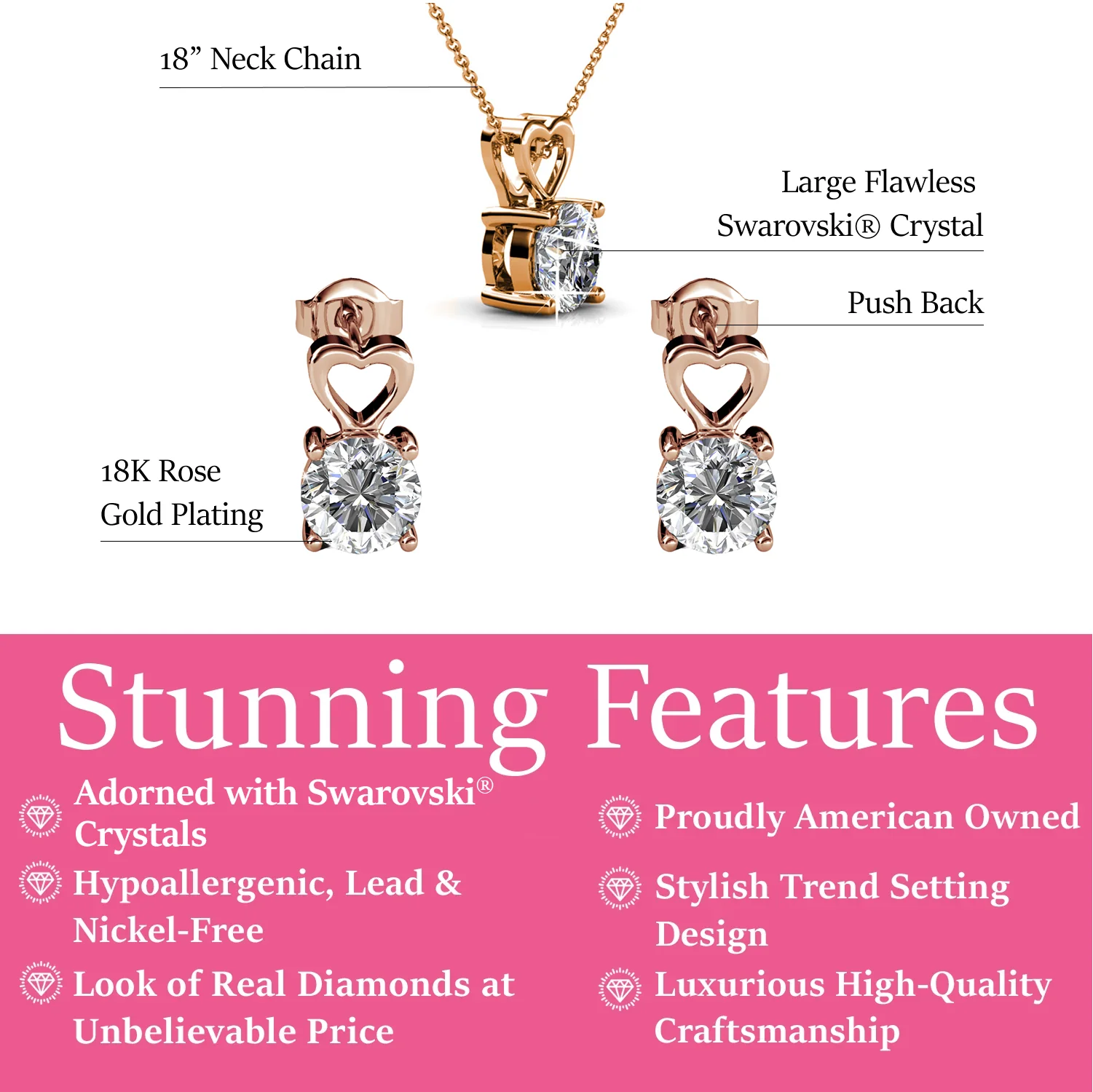 Marian 18k White Gold Necklace and Stud Earrings Jewelry Set with Swarovski Crystal - Image 12