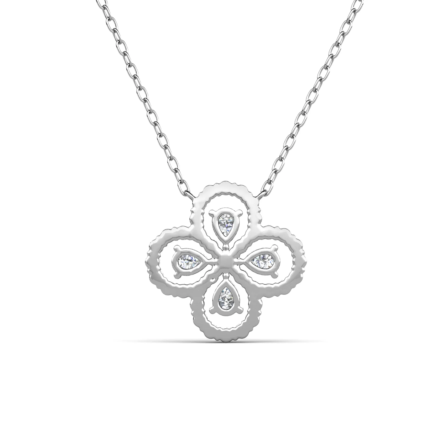 Marie 18k White Gold Plated Clover/Flower Pendant Necklace with Swarovski Crystals - Image 9