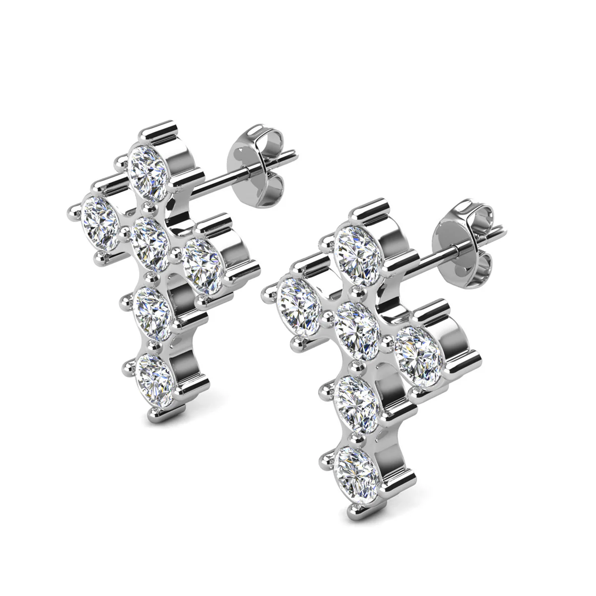 Marissa 18k White Gold Plated Cross Stud Earrings with Swarovski Crystals - Image 9