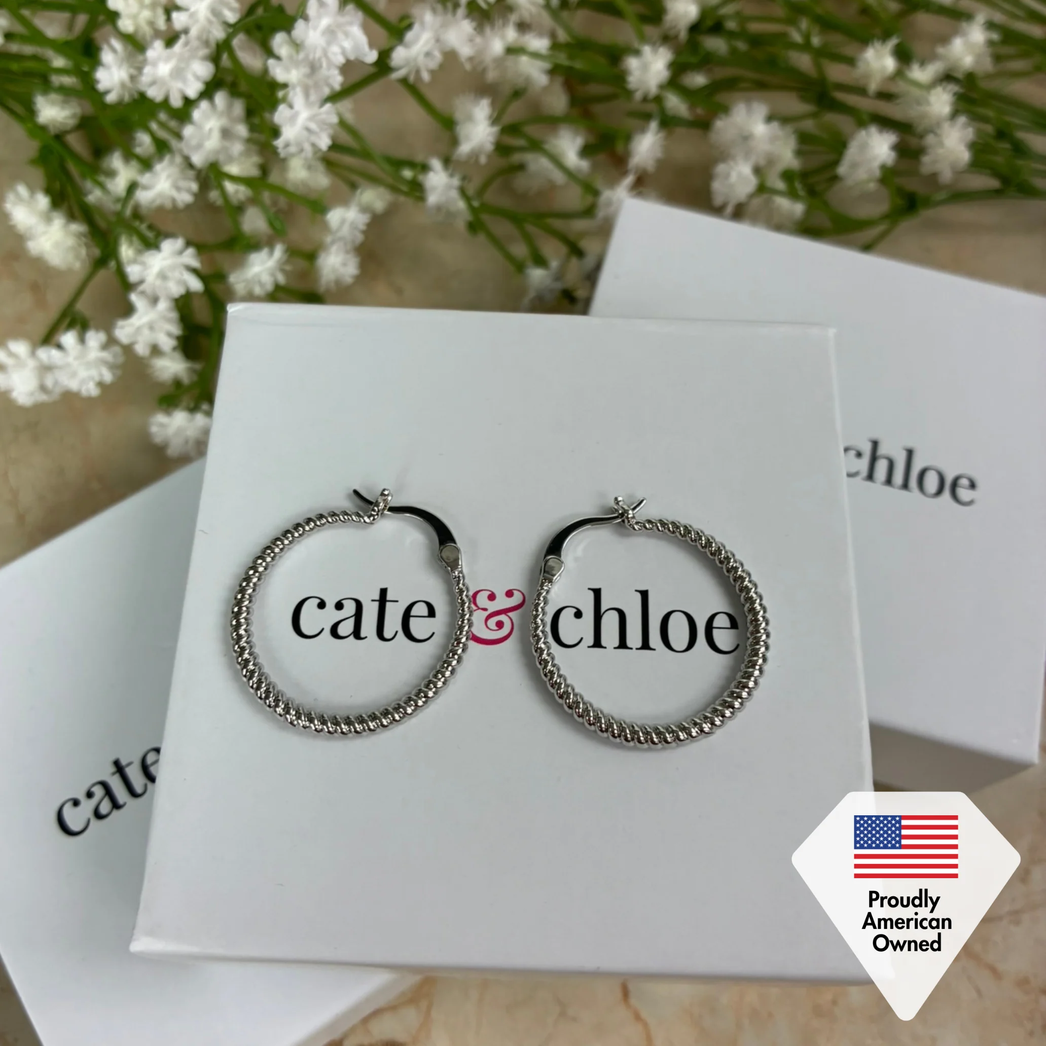 Matilda 18k White Gold Plated 25mm Twisted Hoop Earrings - Image 6