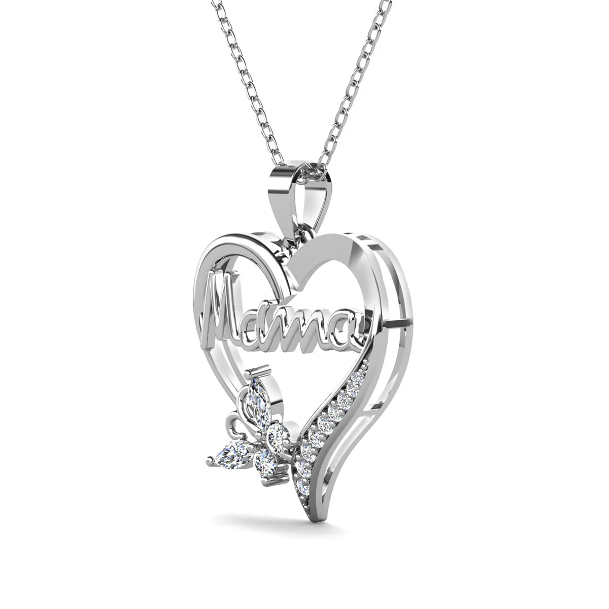Mavis 18k White Gold Plated Mama Heart Pendant Necklace with Simulated Diamond Crystals - Image 7