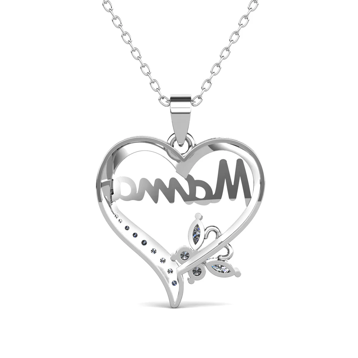 Mavis 18k White Gold Plated Mama Heart Pendant Necklace with Simulated Diamond Crystals - Image 8