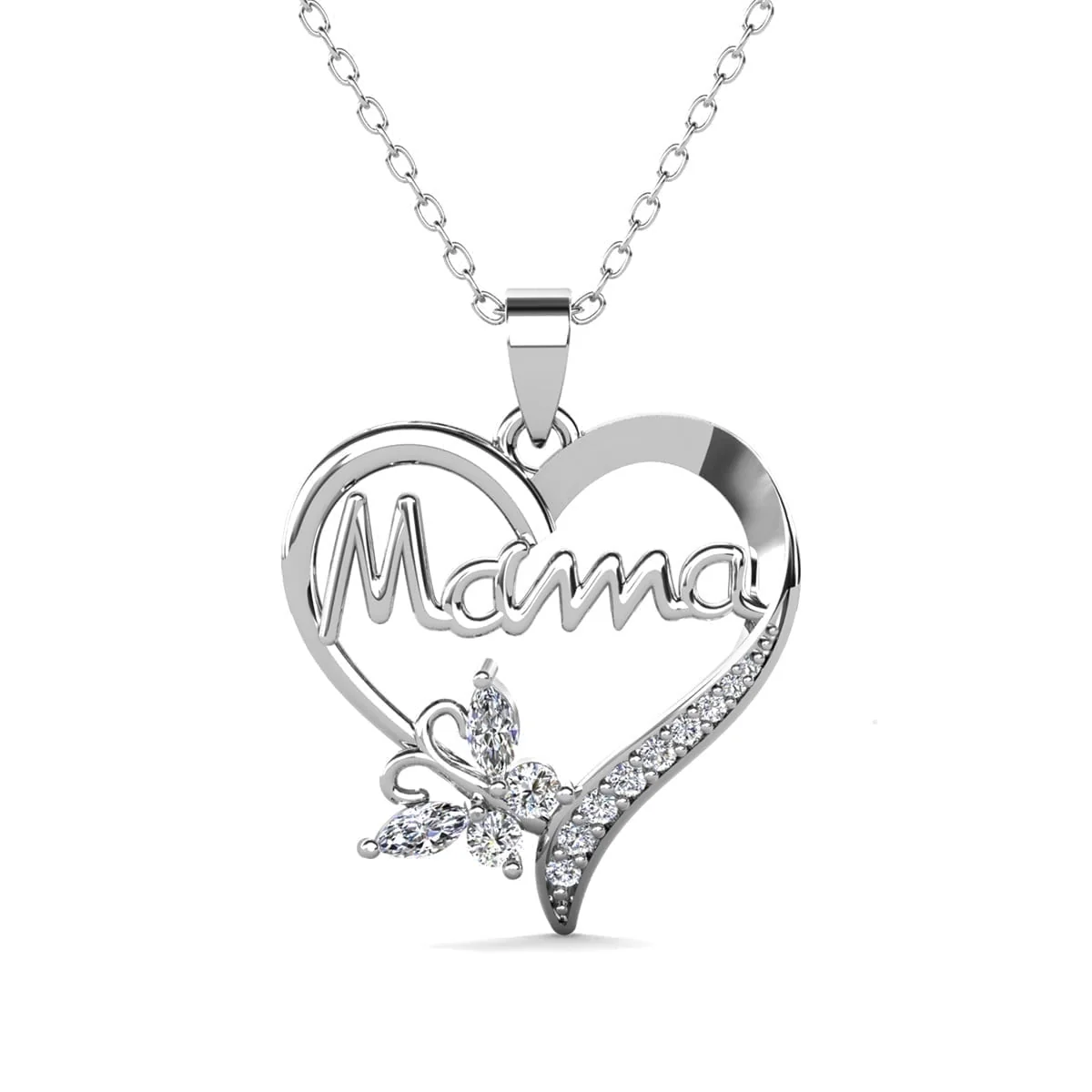 Mavis 18k White Gold Plated Mama Necklace with Swarovski Crystals & Heartfelt Message for Mom - Image 8