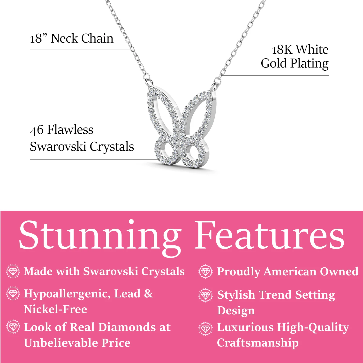 Maxine 18k White Gold Plated Butterfly Necklace with Swarovski Crystals — Fab Fav - Image 4