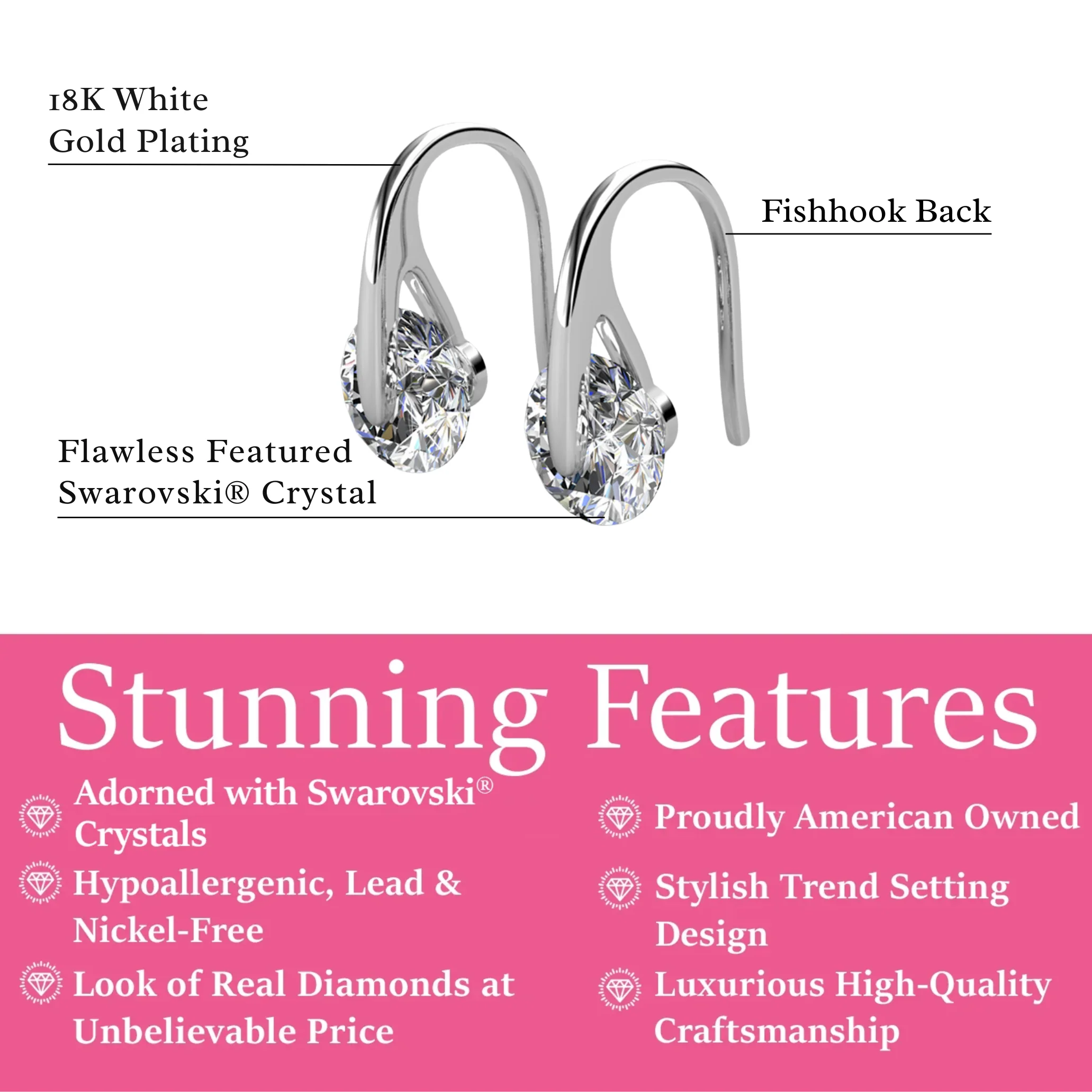 McKayla 18k White Gold Plated Drop Earrings with Swarovski Crystals - Image 3