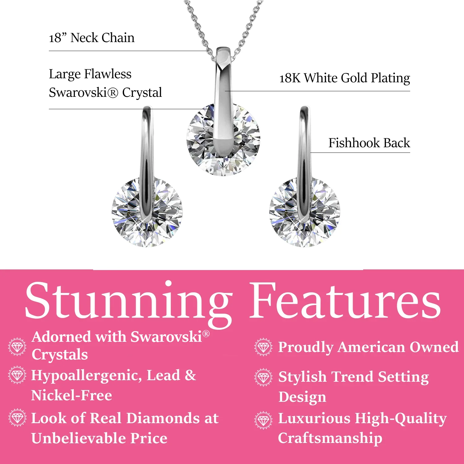 McKayla 18k White Gold Plated Necklace and Earrings Jewelry Set with Swarovski Crystals - Image 3
