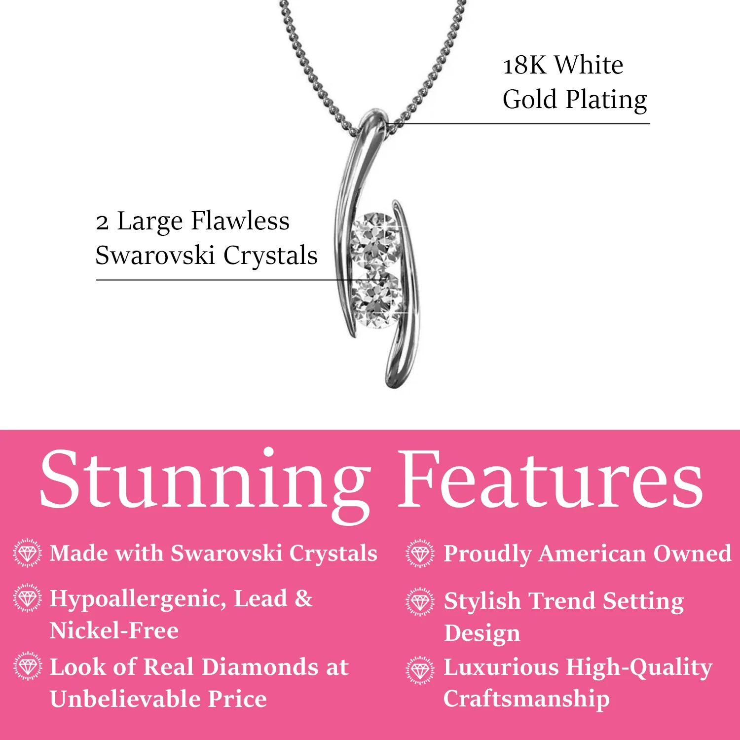 McKenna 18k White Gold Plated Pendant Necklace with Swarovski Crystals  — Final Sale - Image 3