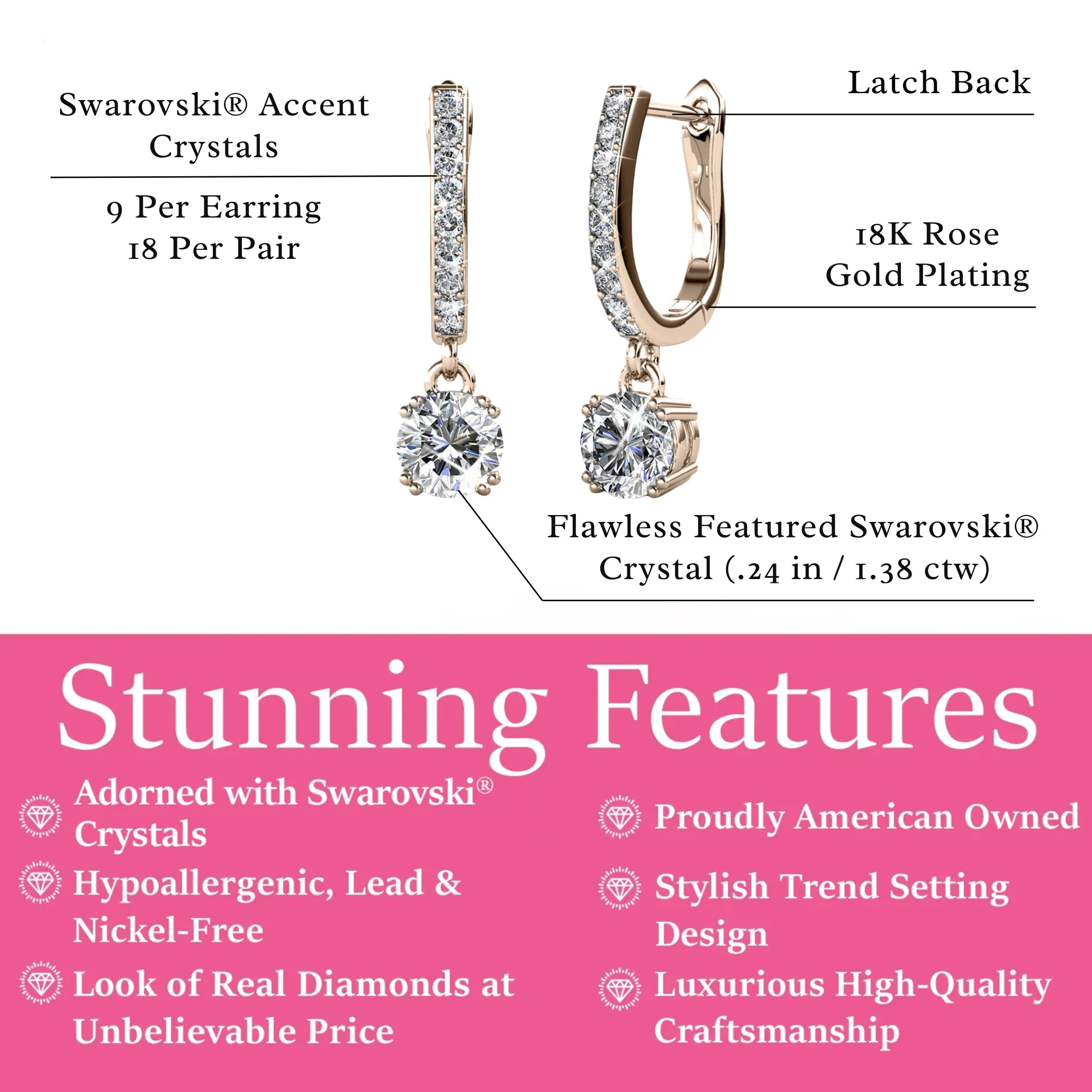 McKenzie 18k White Gold Plated Drop Dangle Earrings with Swarovski Crystals - Image 15