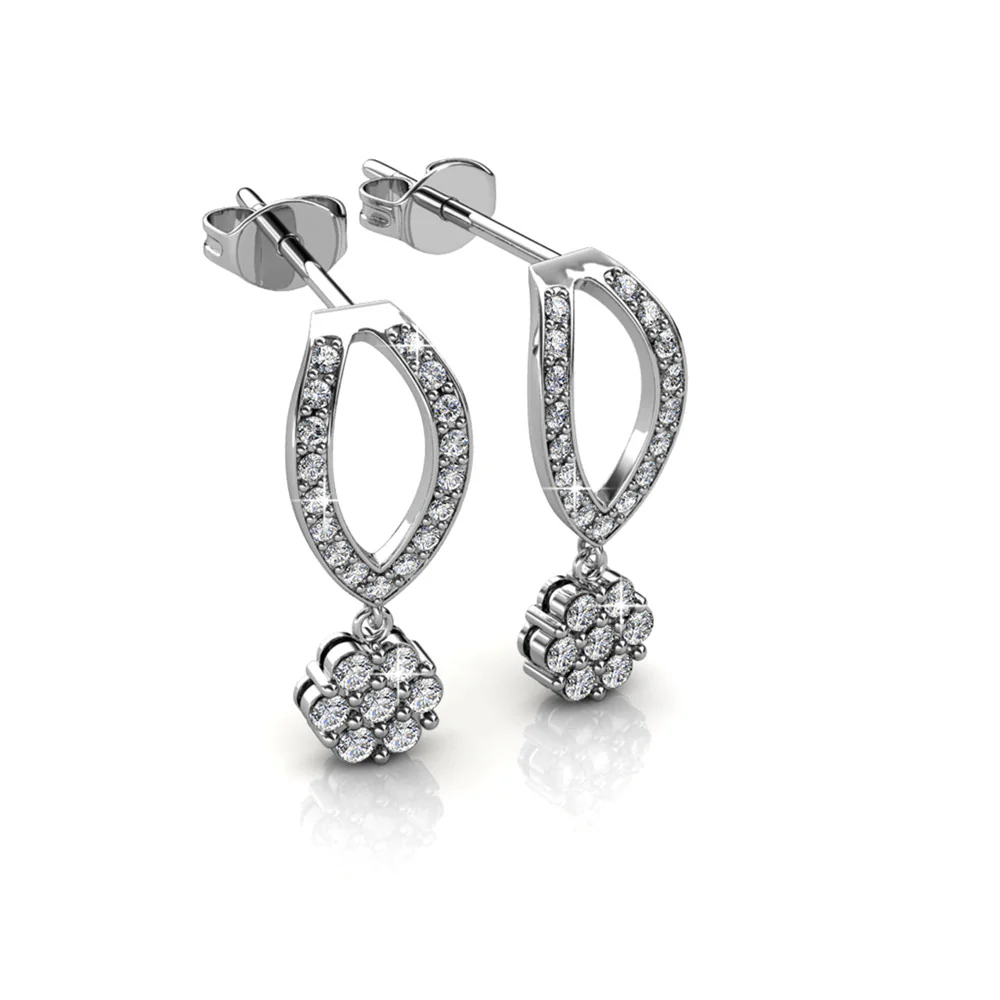 Megan 18k White Gold Plated Diamond Dangle Stud Earrings with Swarovski Crystals - Image 8